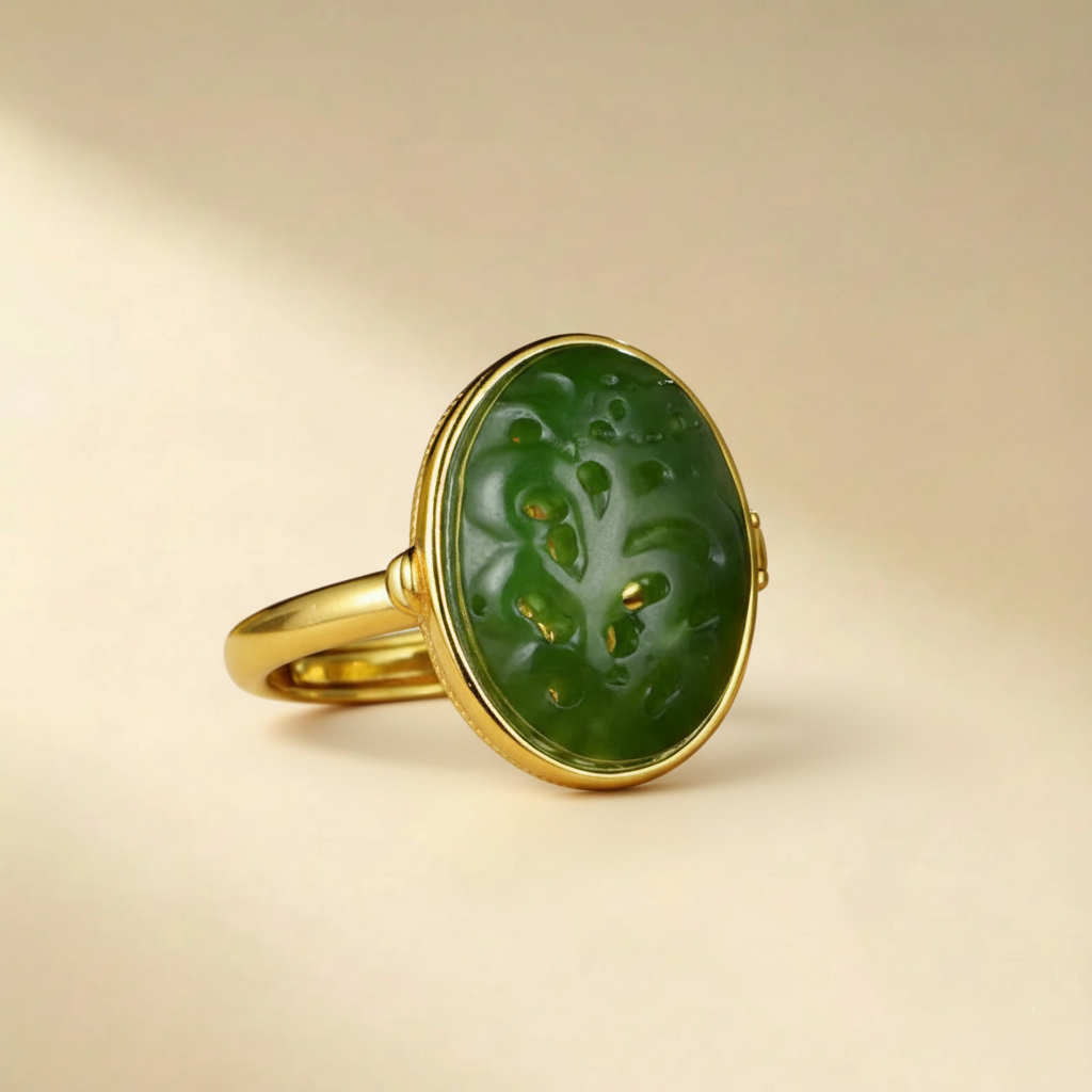 Jade Ring Duftträger "Kaiserliches Elixier" Vergoldet Silber