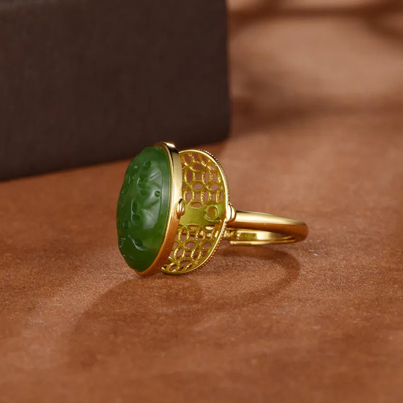 Bague Jade Porte Parfum "Élixir Impérial" Argent Doré Or
