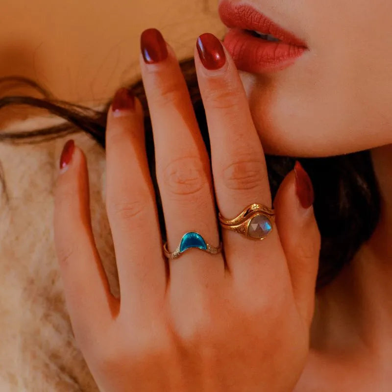 Anillo Labradorita "Aura Audaz" Plata Dorada Oro