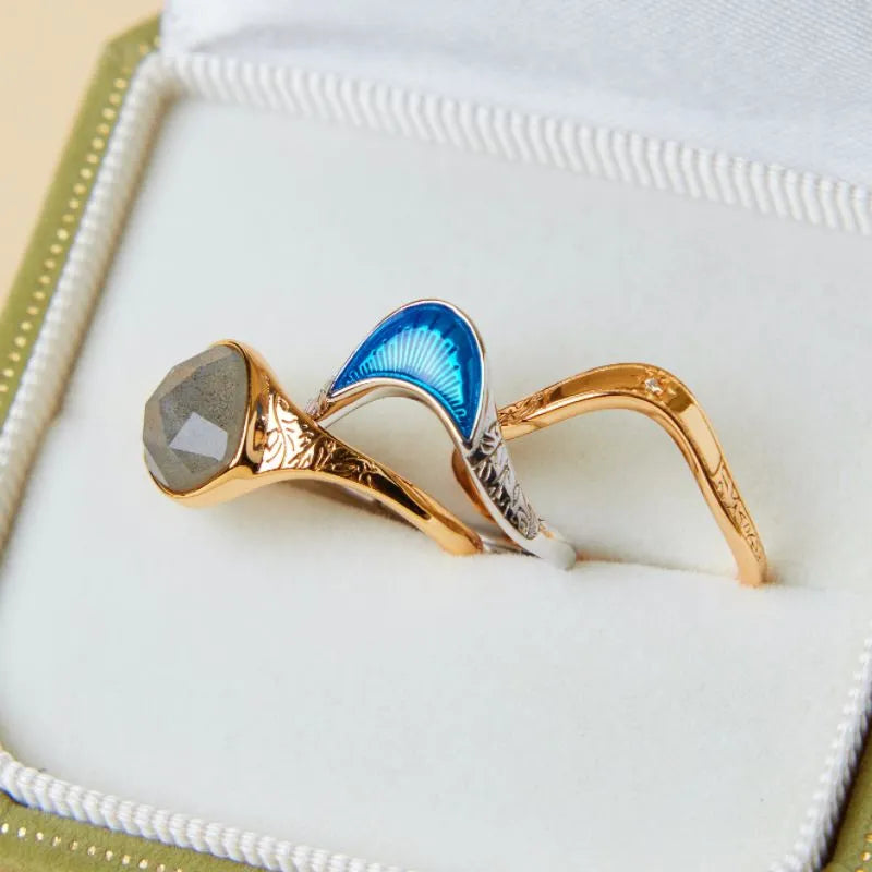 Anillo Labradorita "Aura Audaz" Plata Dorada Oro