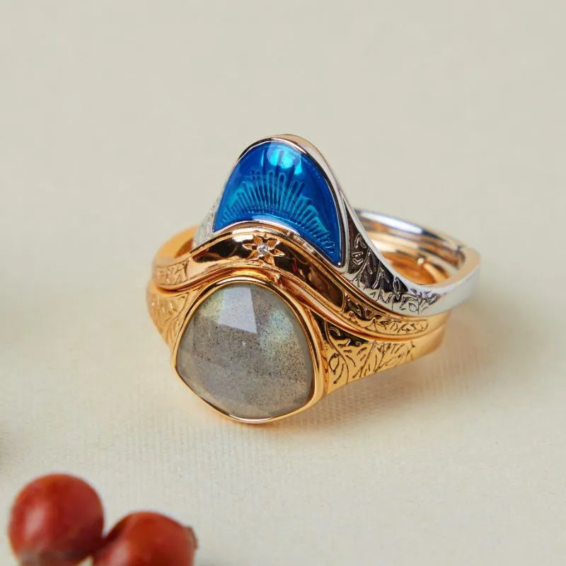 Anillo Labradorita "Aura Audaz" Plata Dorada Oro