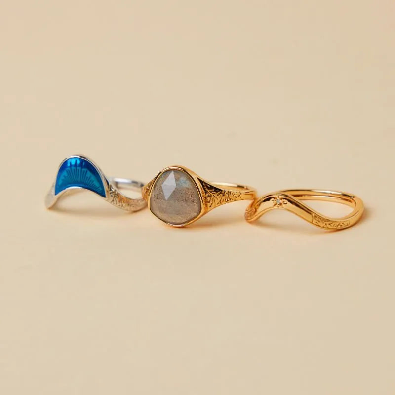 Anillo Labradorita "Aura Audaz" Plata Dorada Oro
