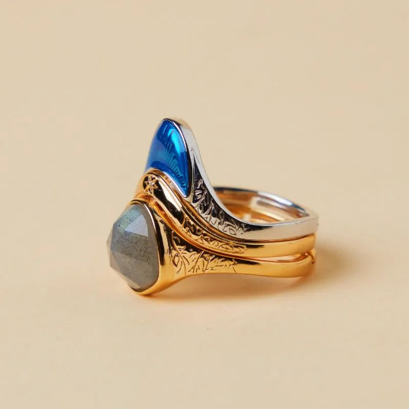 Anillo Labradorita "Aura Audaz" Plata Dorada Oro