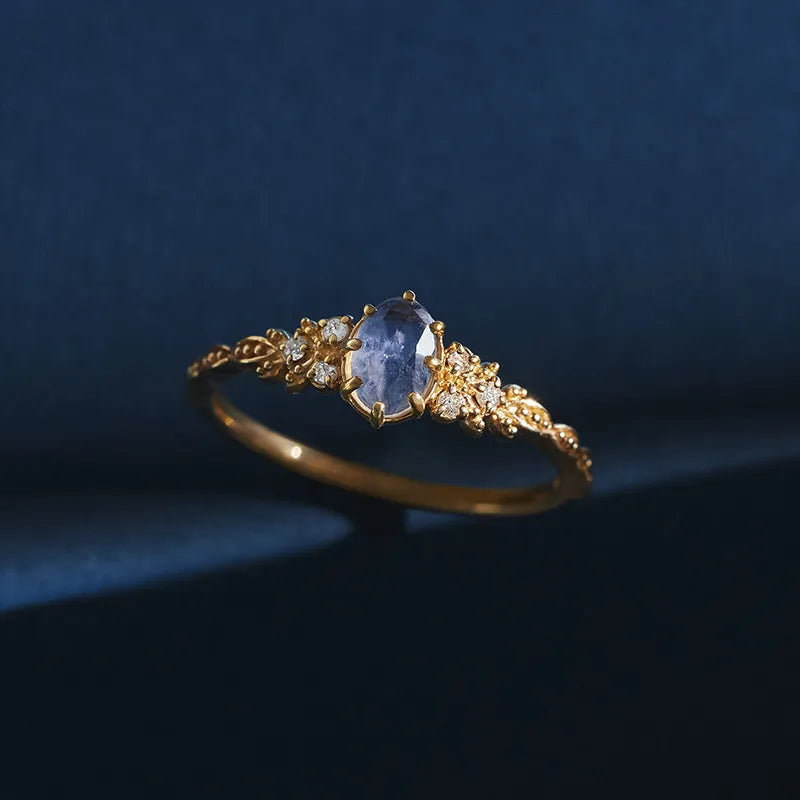 Bague Labradorite et Cordiérite – Apaisement, Argent Plaqué Or