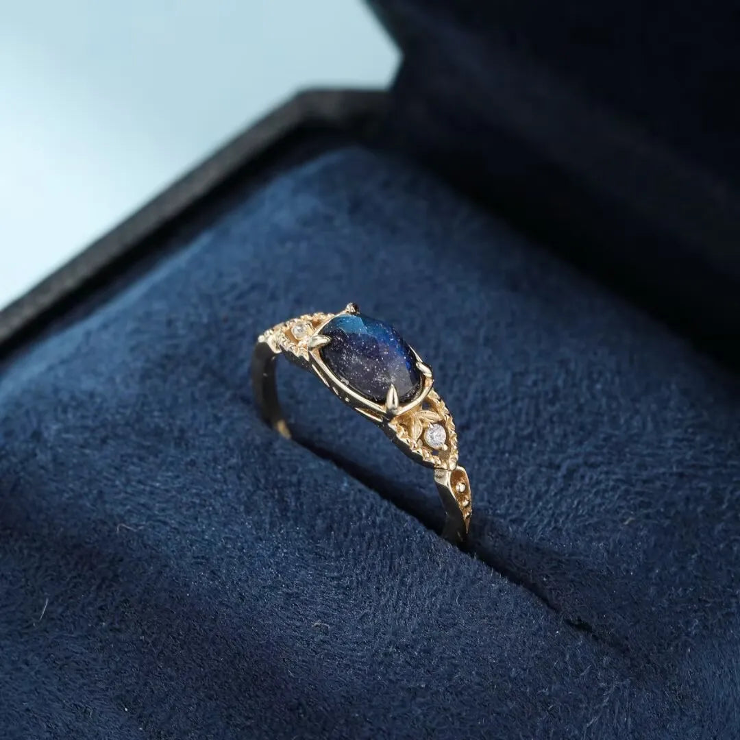 Anillo de Labradorita y Lapislázuli "Sueño Astral" Plata Dorada