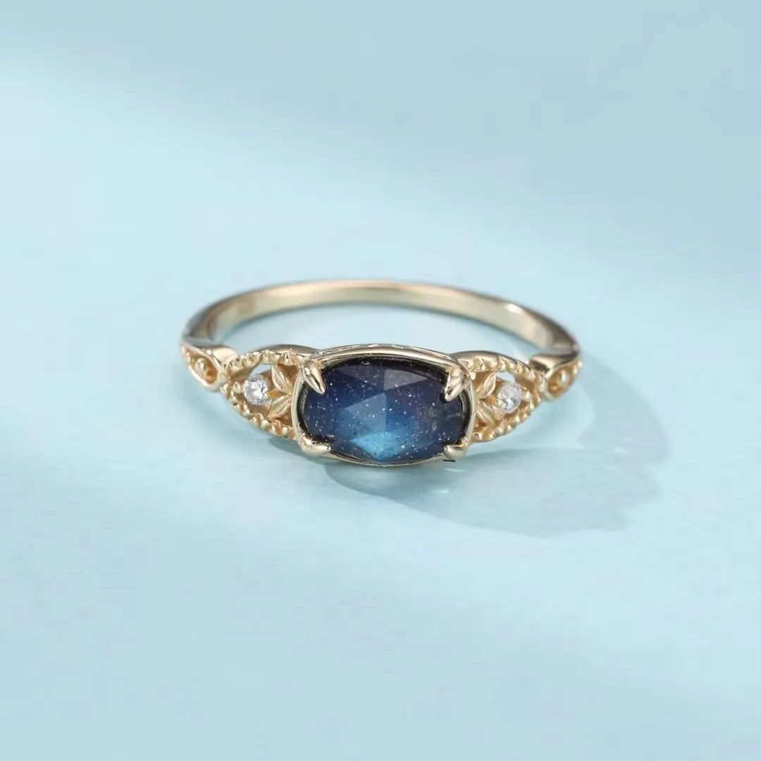 Anillo de Labradorita y Lapislázuli "Sueño Astral" Plata Dorada
