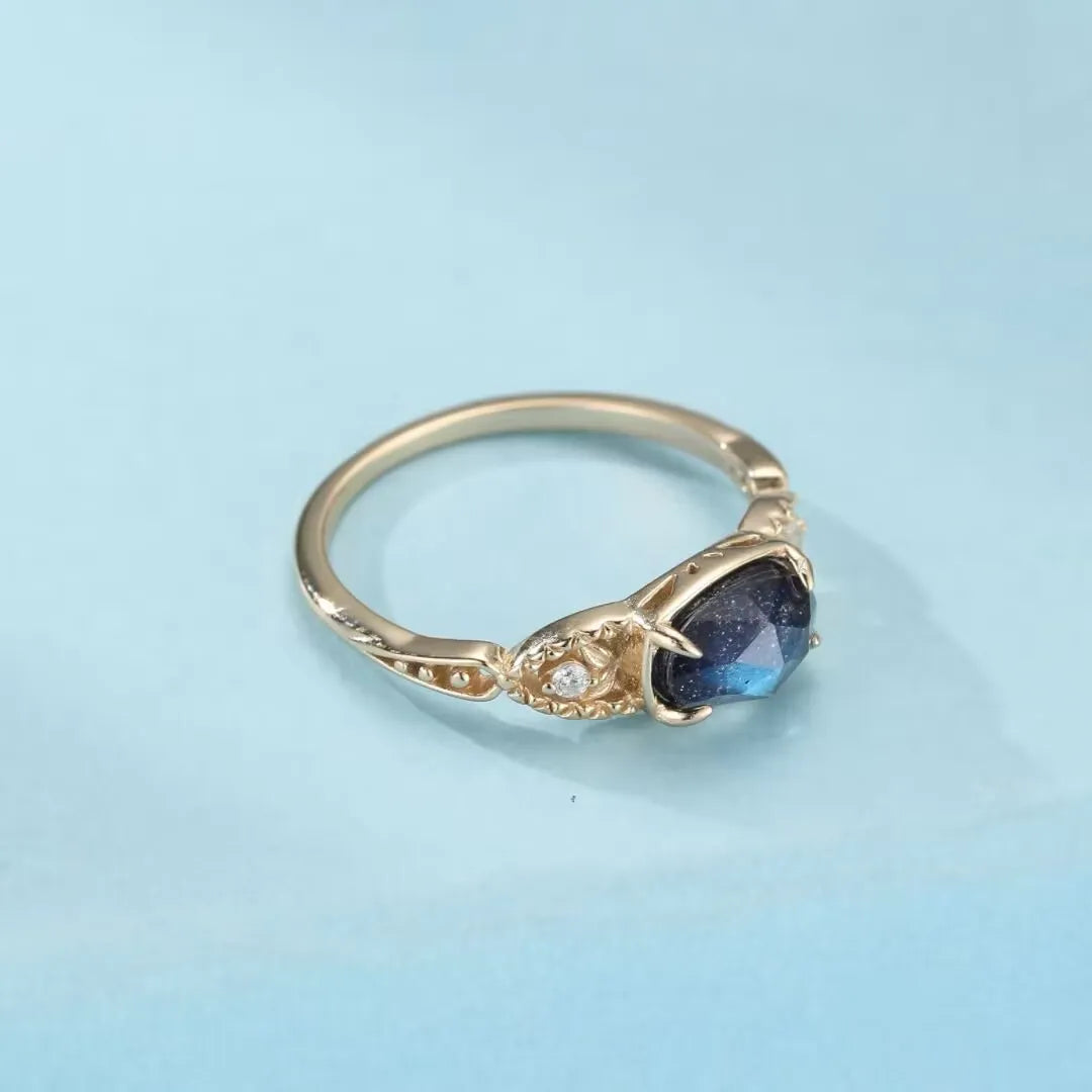 Anillo de Labradorita y Lapislázuli "Sueño Astral" Plata Dorada