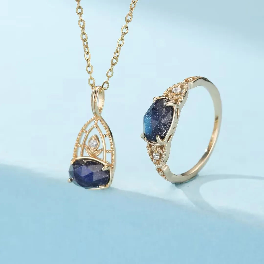 Anillo de Labradorita y Lapislázuli "Sueño Astral" Plata Dorada
