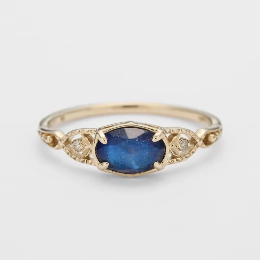 Anillo de Labradorita y Lapislázuli "Sueño Astral" Plata Dorada