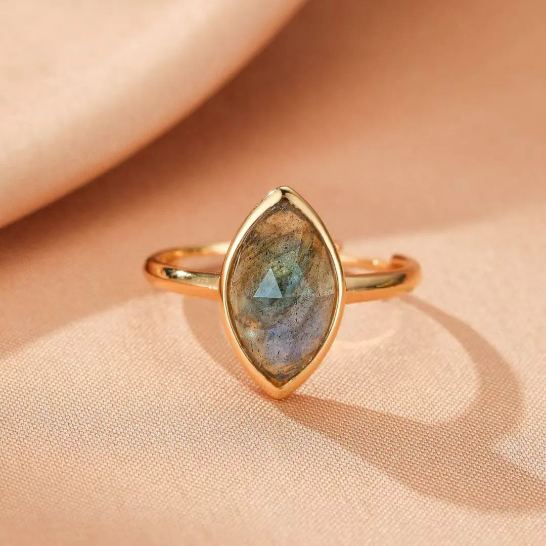 Anello Labradorite "Foglia Misteriosa" Argento Dorato Oro