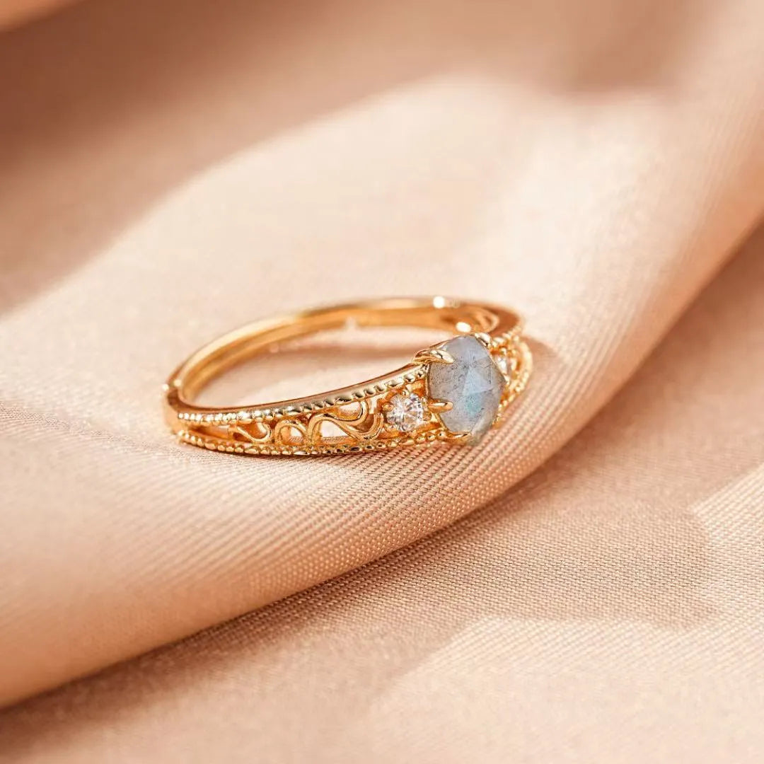 Anello Labradorite "Luce Imperiale" Argento Dorato Oro 10K