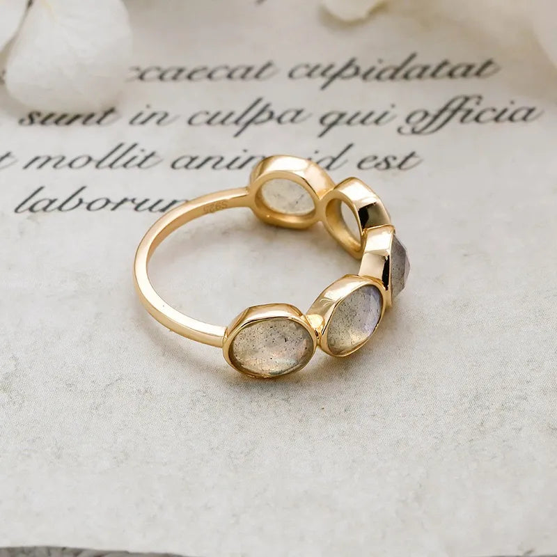 Bague Labradorite Trio – Beruhigendes Gold, Silber mit Goldüberzug