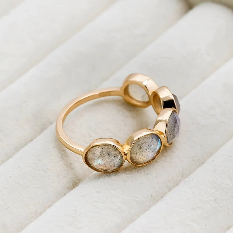 Bague Labradorite Trio – Beruhigendes Gold, Silber mit Goldüberzug