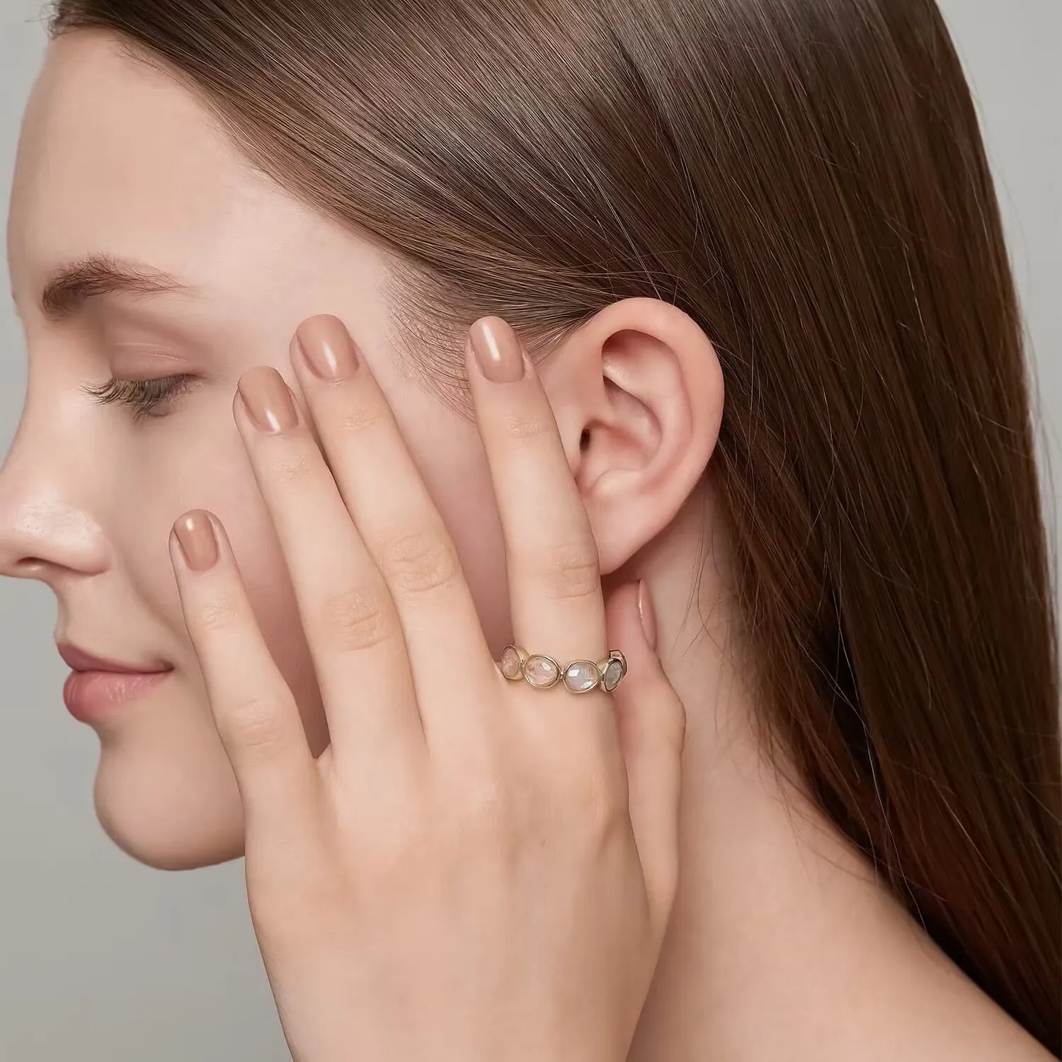 Bague Labradorite Trio – Beruhigendes Gold, Silber mit Goldüberzug