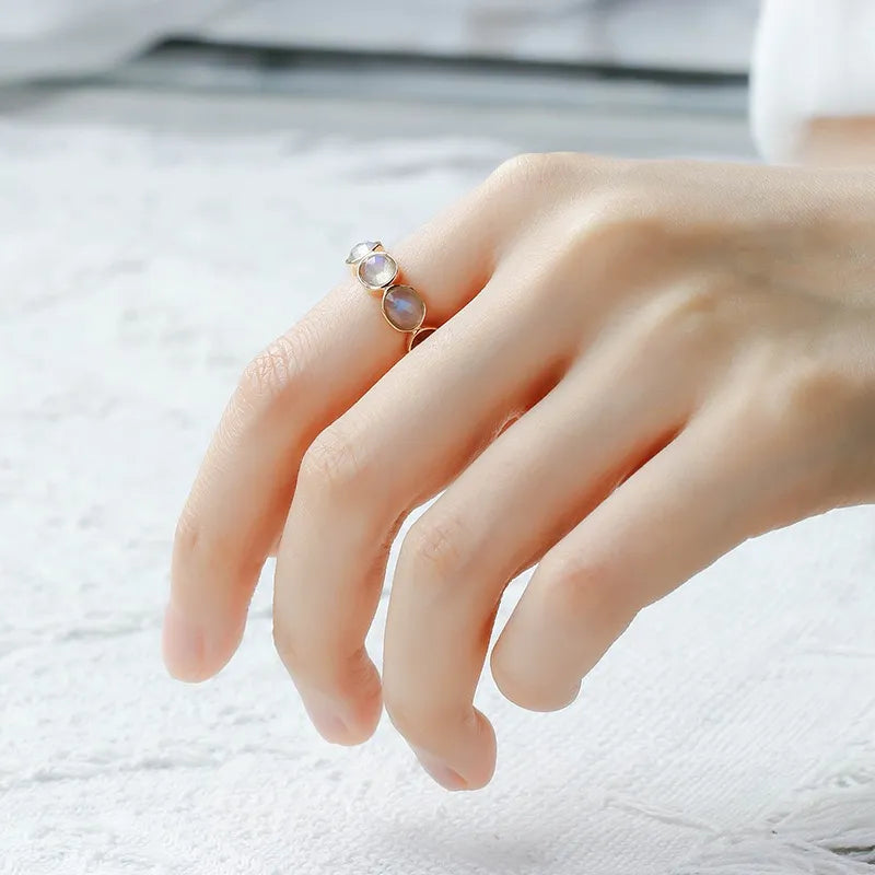 Bague Labradorite Trio – Beruhigendes Gold, Silber mit Goldüberzug