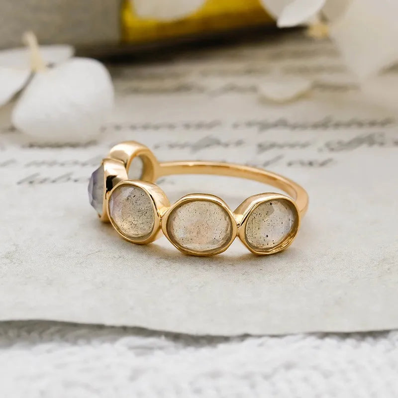 Bague Labradorite Trio – Beruhigendes Gold, Silber mit Goldüberzug