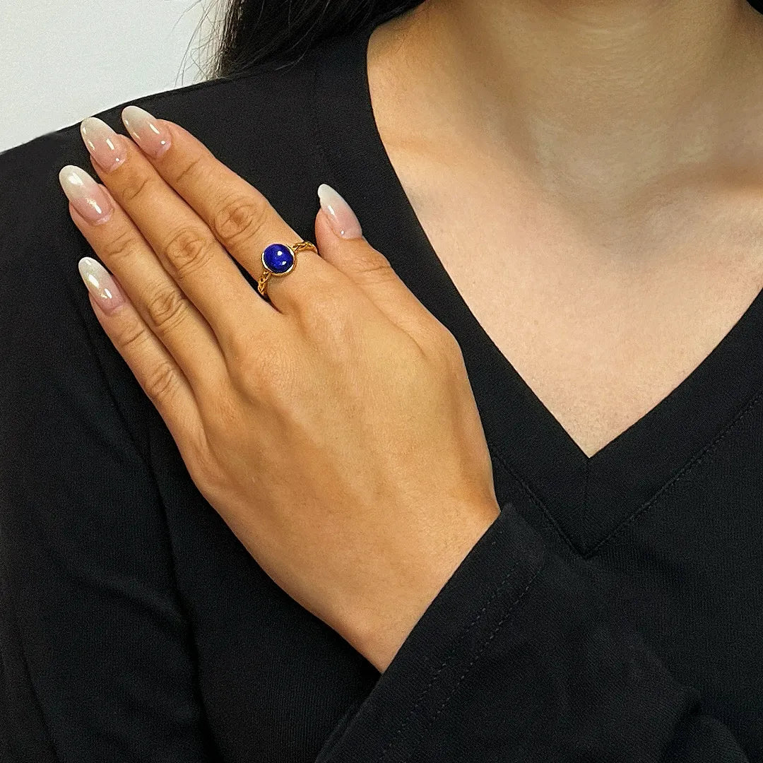 Bague Lapis Lazuli "Élégance Discrète" Argent Doré Or 18K