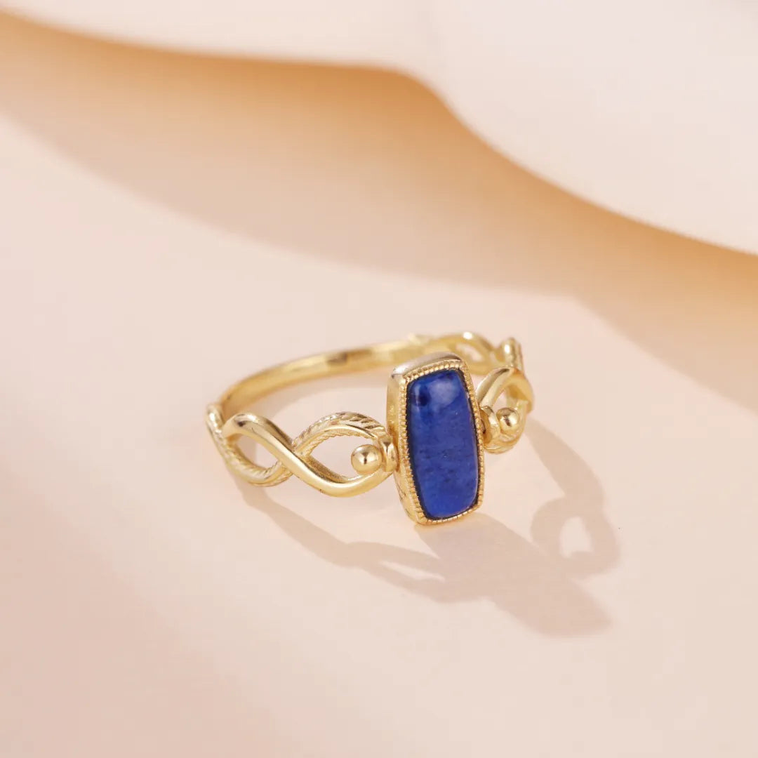 Bague Lapis Lazuli et Labradorite "Horizon d'Or" Argent Doré Or