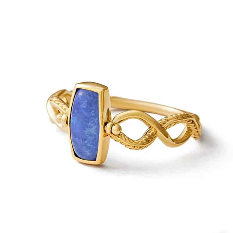 Bague Lapis Lazuli et Labradorite "Horizon d'Or" Argent Doré Or