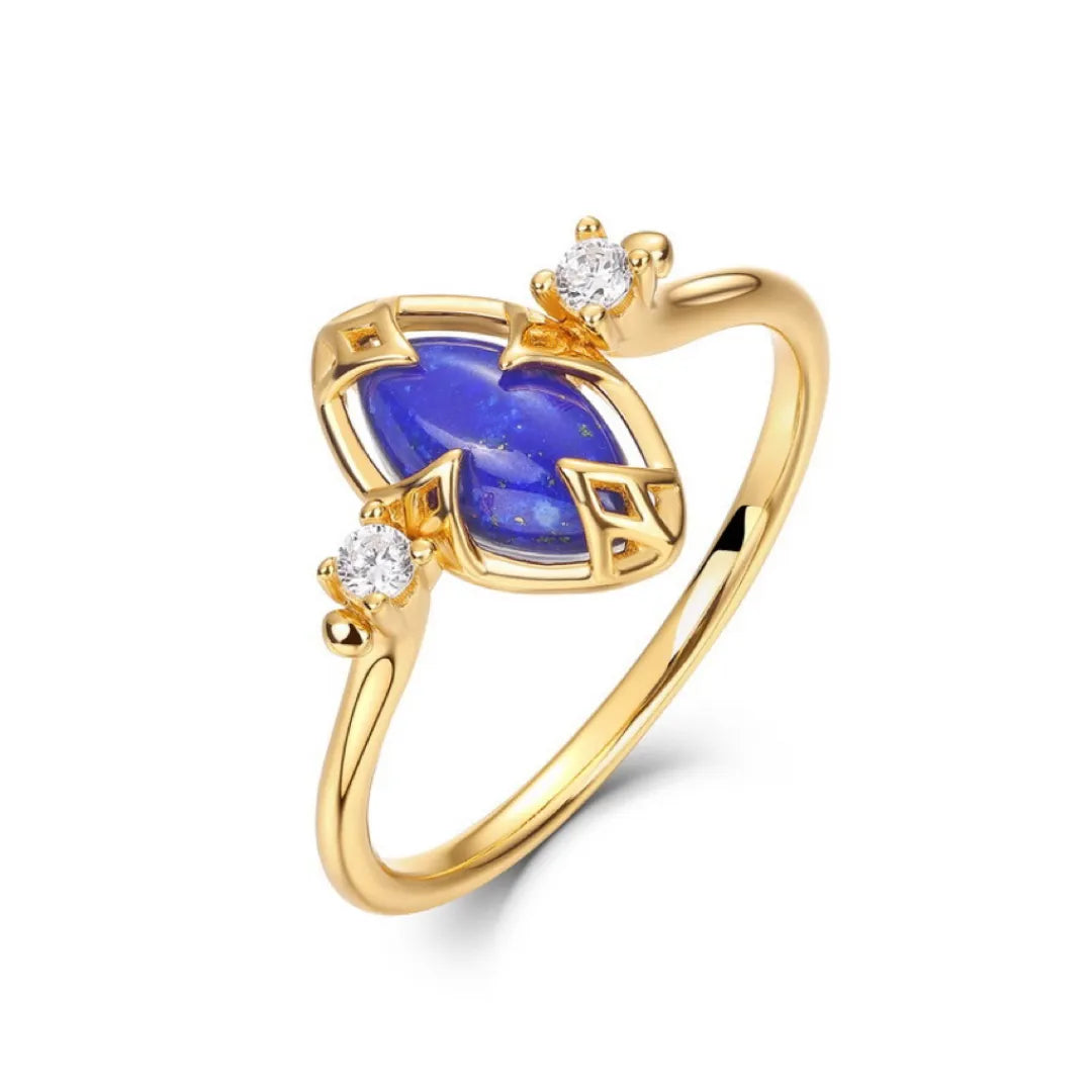 Bague Lapis Lazuli et Quartz Clair "Sérénité Marine" Argent Doré Or