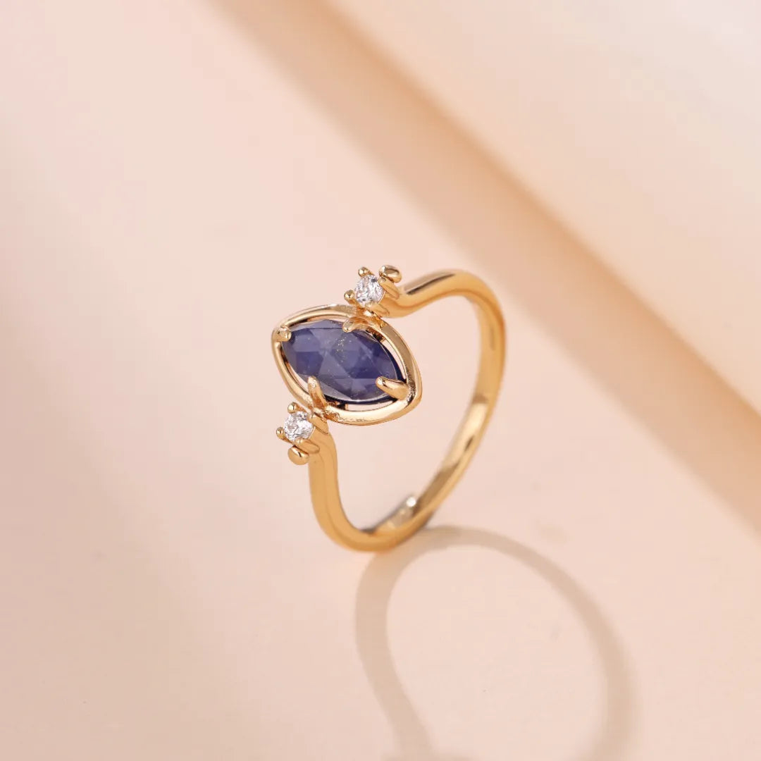 Bague Lapis Lazuli et Quartz Clair "Sérénité Marine" Argent Doré Or