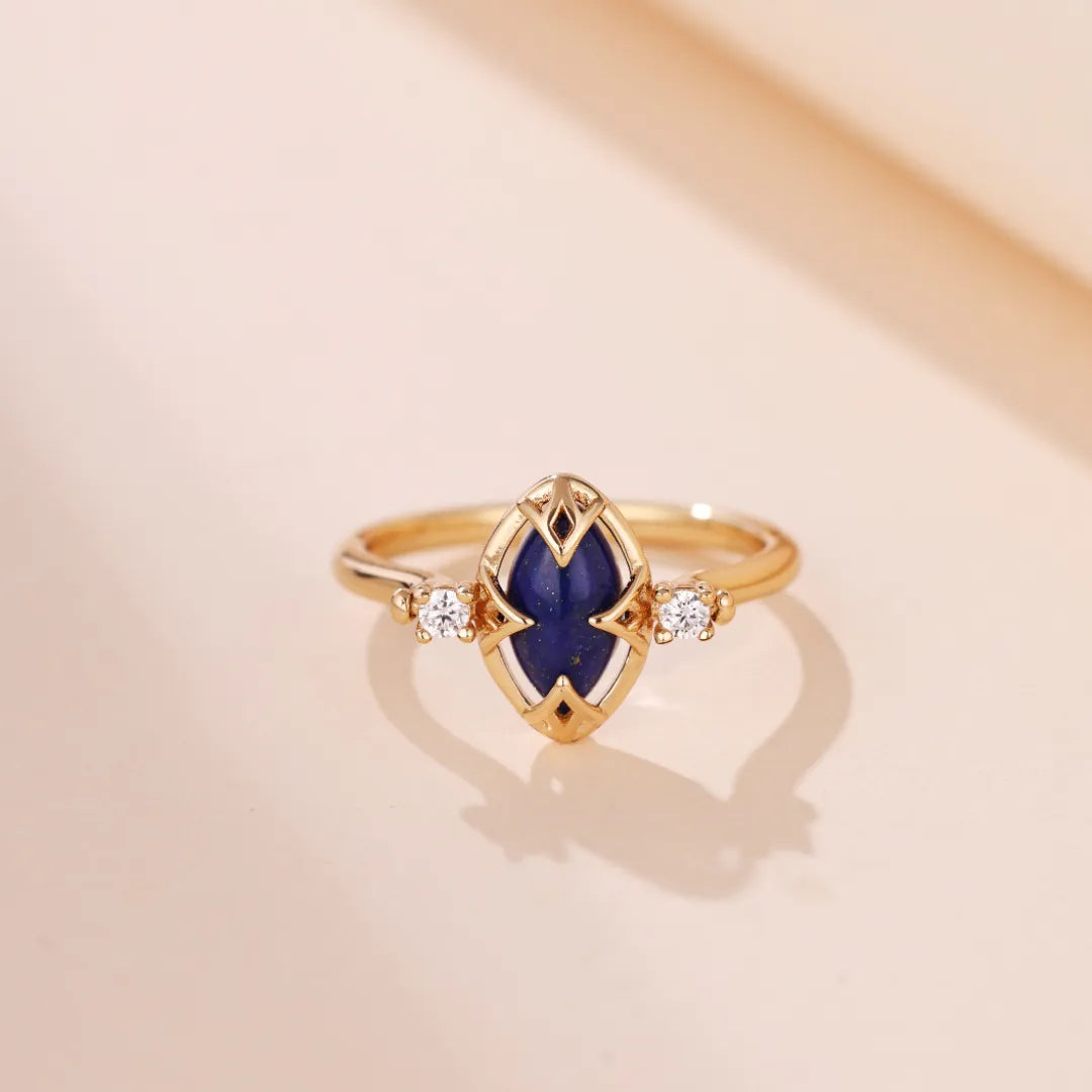 Bague Lapis Lazuli et Quartz Clair "Sérénité Marine" Argent Doré Or
