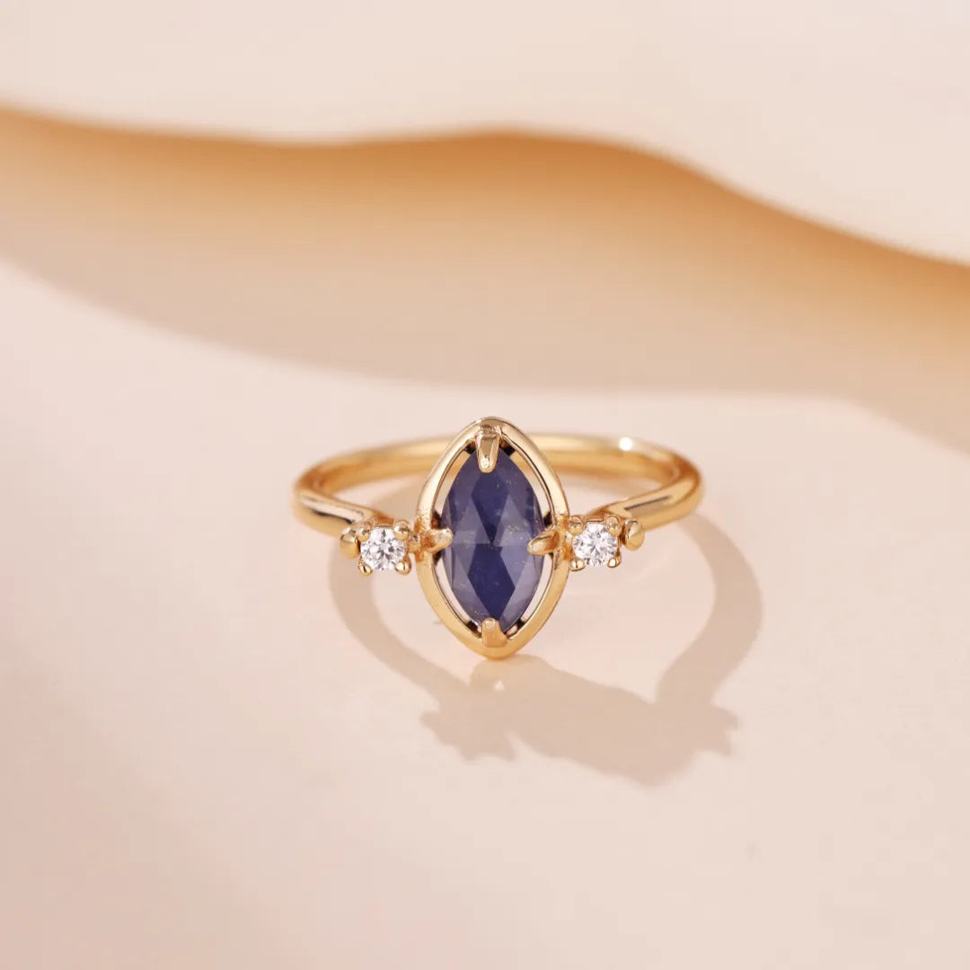 Bague Lapis Lazuli et Quartz Clair "Sérénité Marine" Argent Doré Or