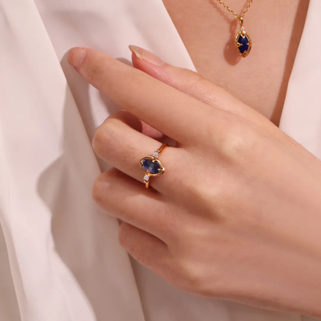 Bague Lapis Lazuli et Quartz Clair "Sérénité Marine" Argent Doré Or