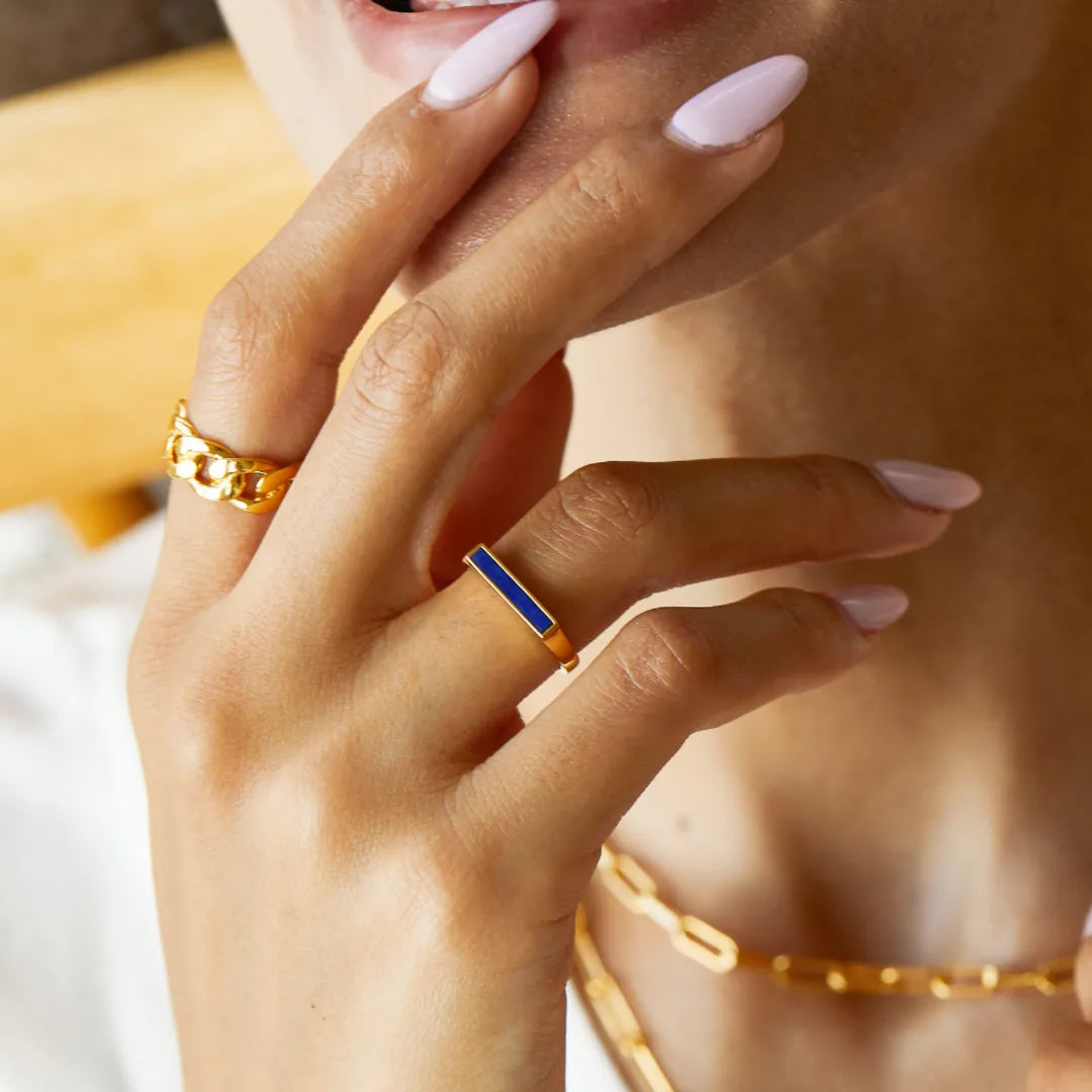 Bague Lapis Lazuli "Ligne Bleue" Argent Doré Or