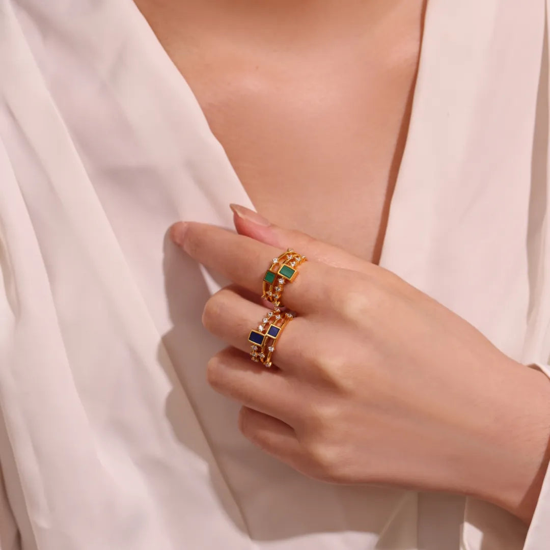 Bague Lapis Lazuli ou Malachite "Beauté Élégante" Argent Doré Or