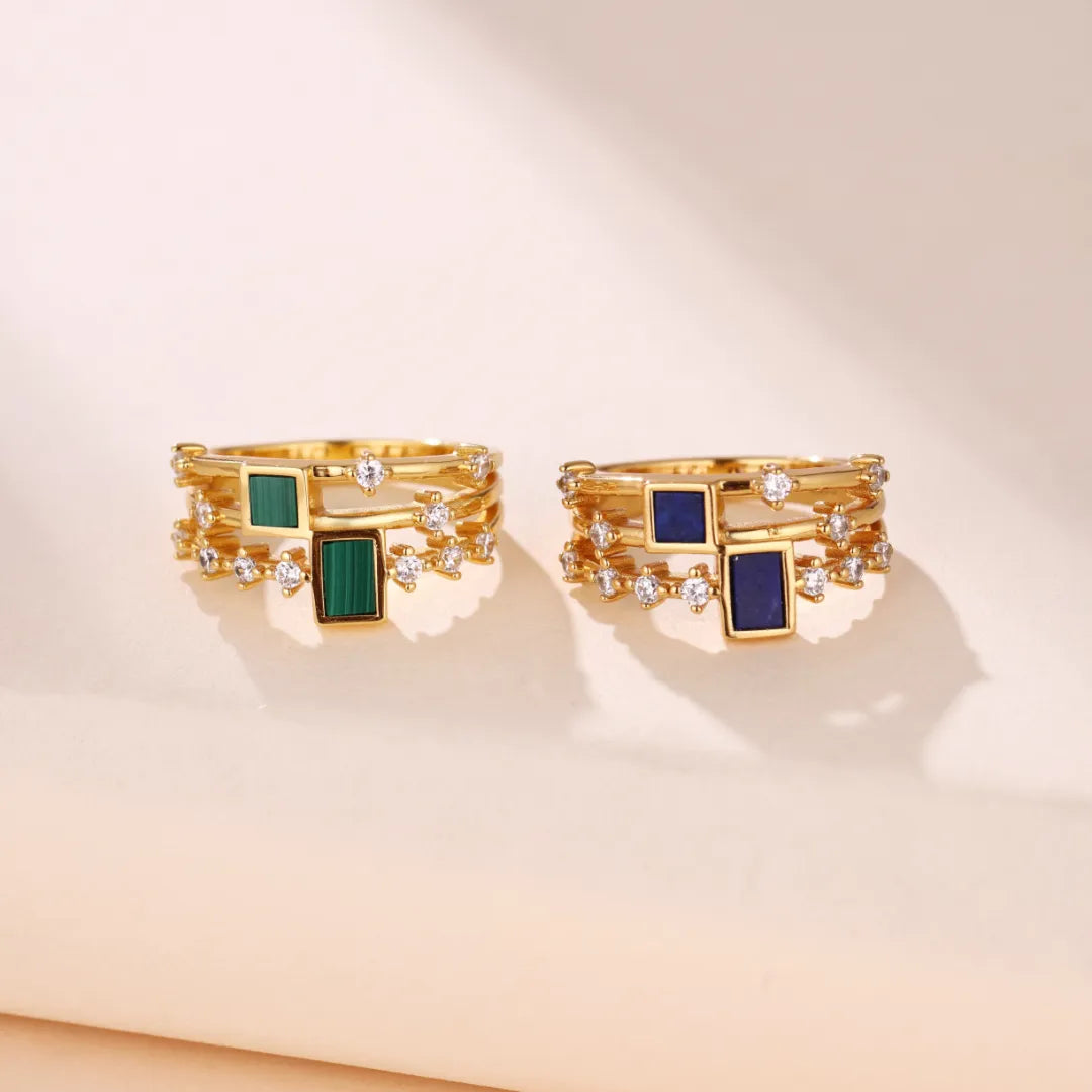 Bague Lapis Lazuli ou Malachite "Beauté Élégante" Argent Doré Or