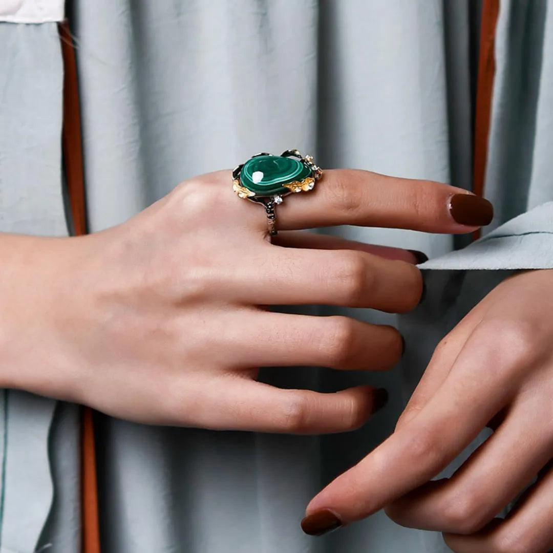 Bague Malachite "Abondance" Argent Doré Or