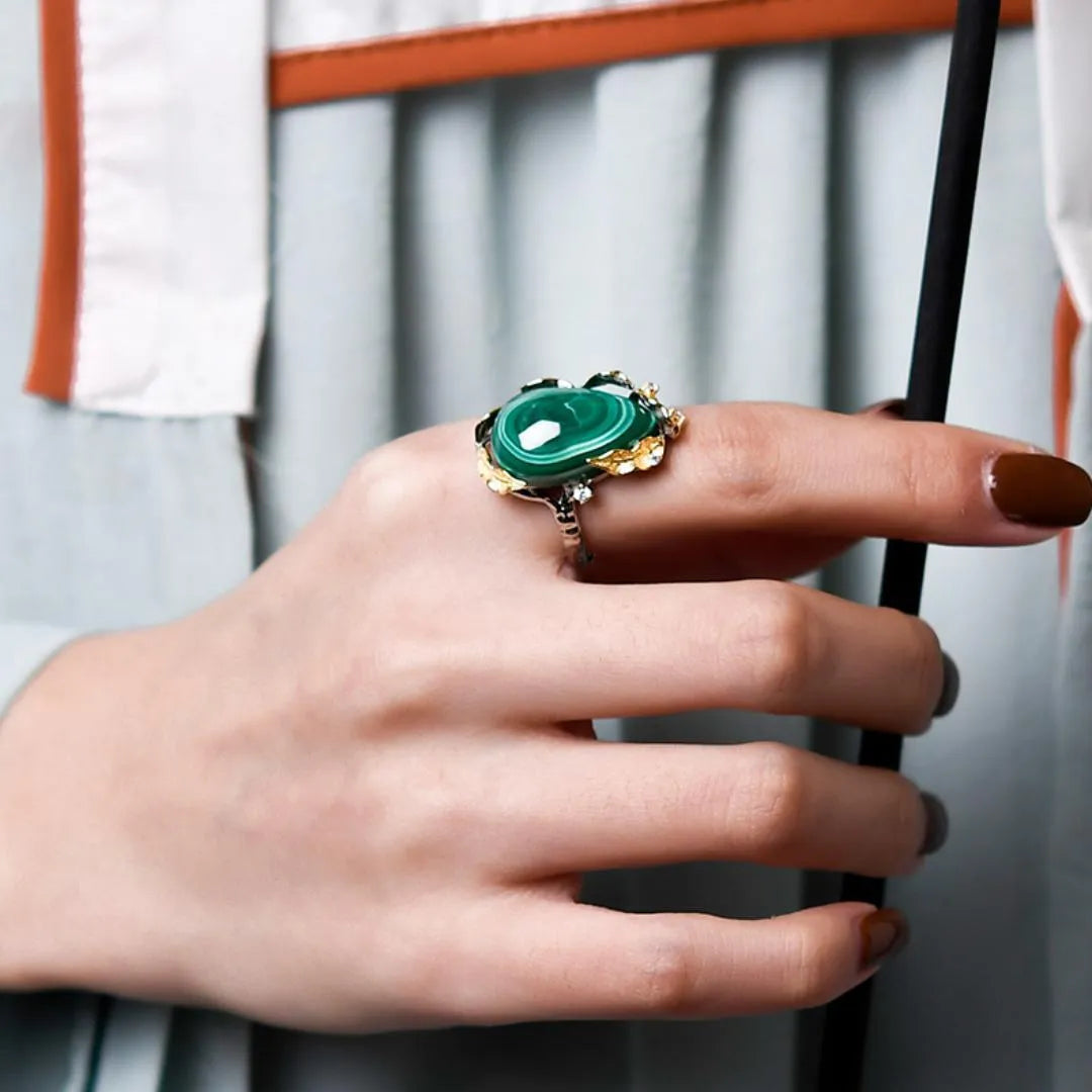 Bague Malachite "Abondance" Argent Doré Or