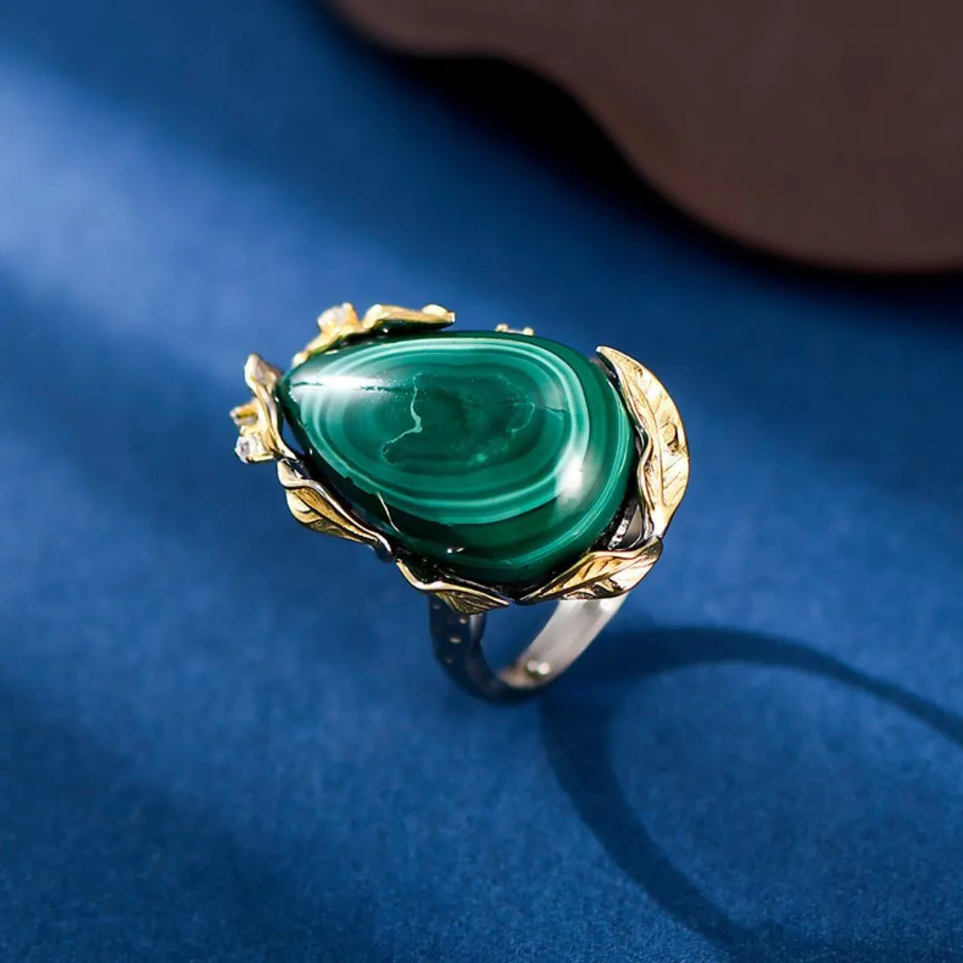 Bague Malachite "Abondance" Argent Doré Or