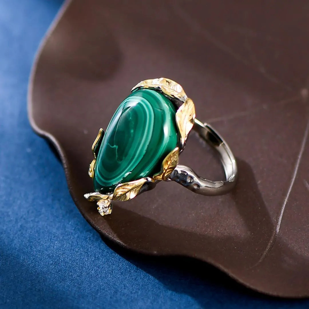 Bague Malachite "Abondance" Argent Doré Or