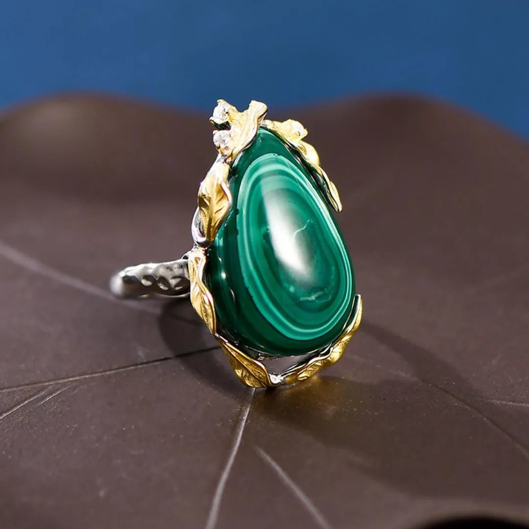 Bague Malachite "Abondance" Argent Doré Or