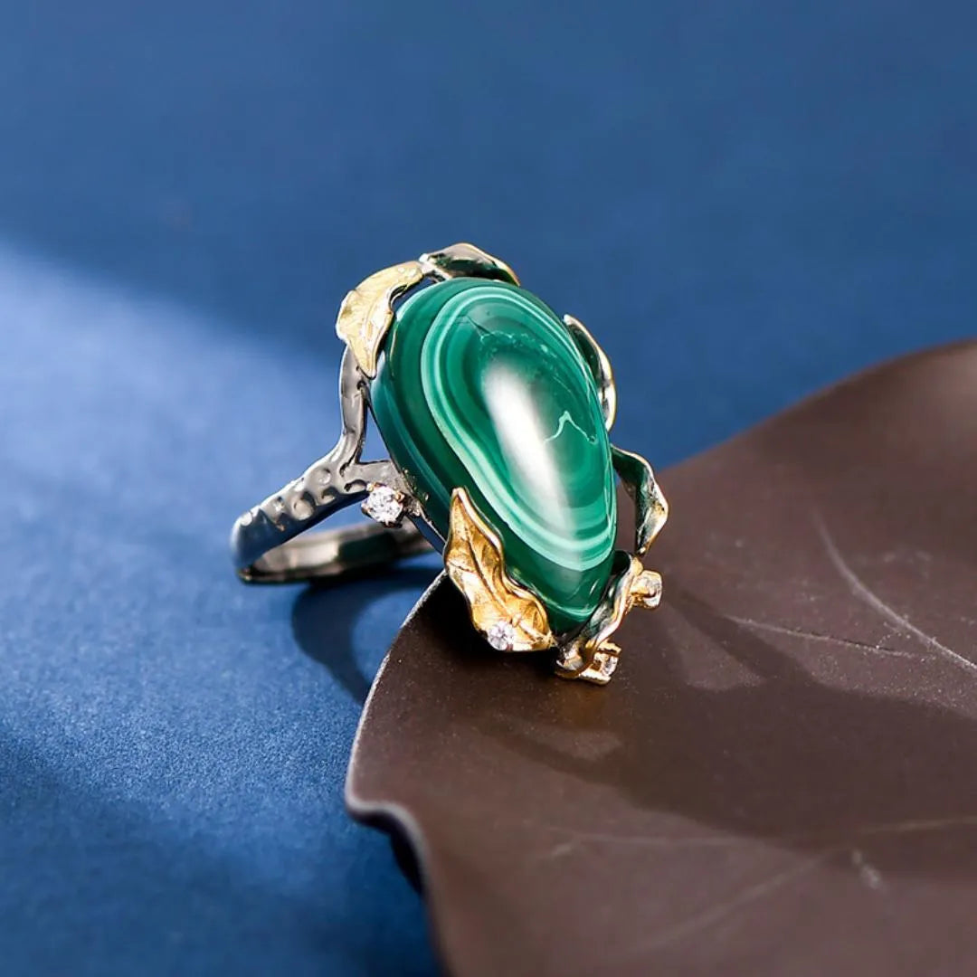Bague Malachite "Abondance" Argent Doré Or