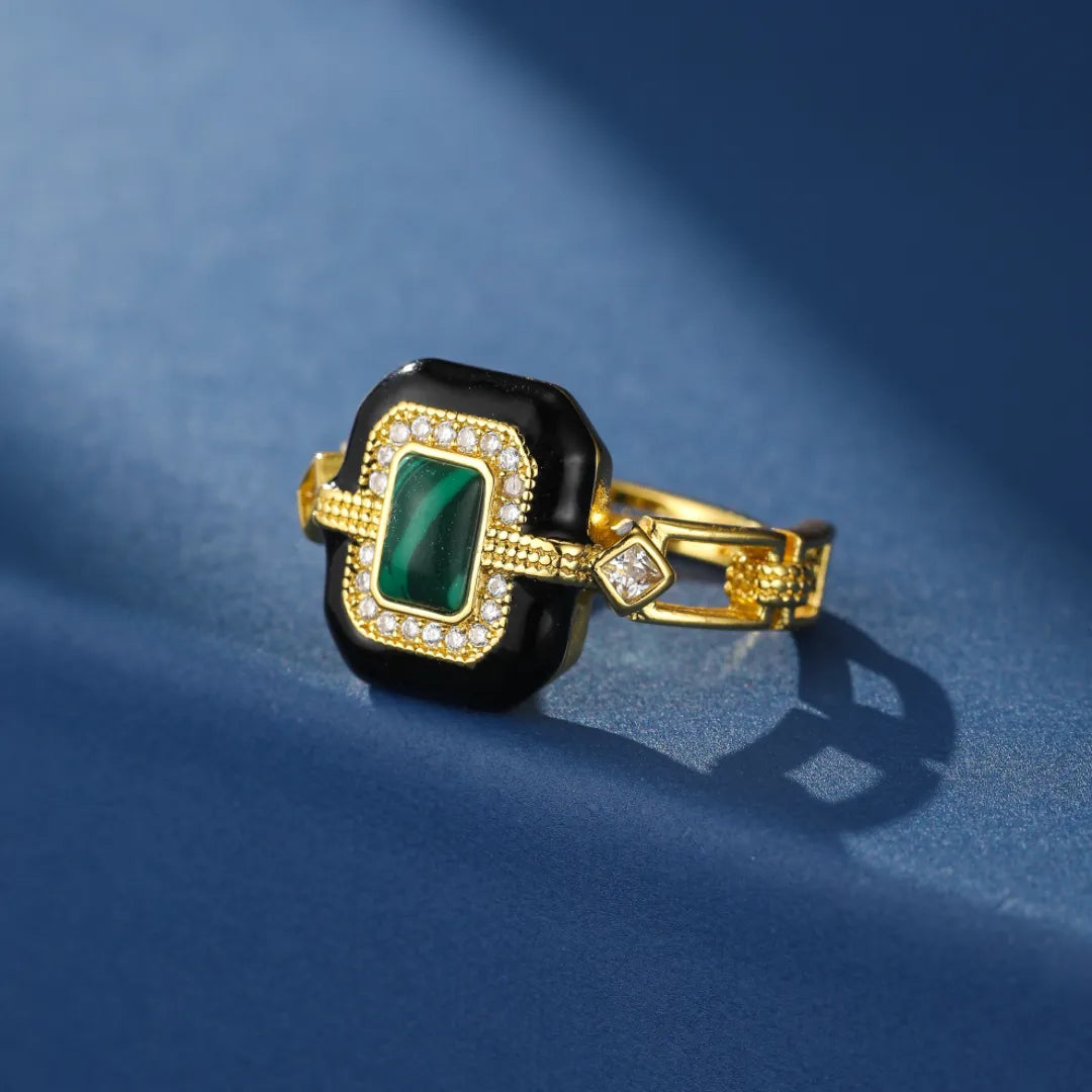 Bague Malachite "Aurore Nocturne" Doré Or