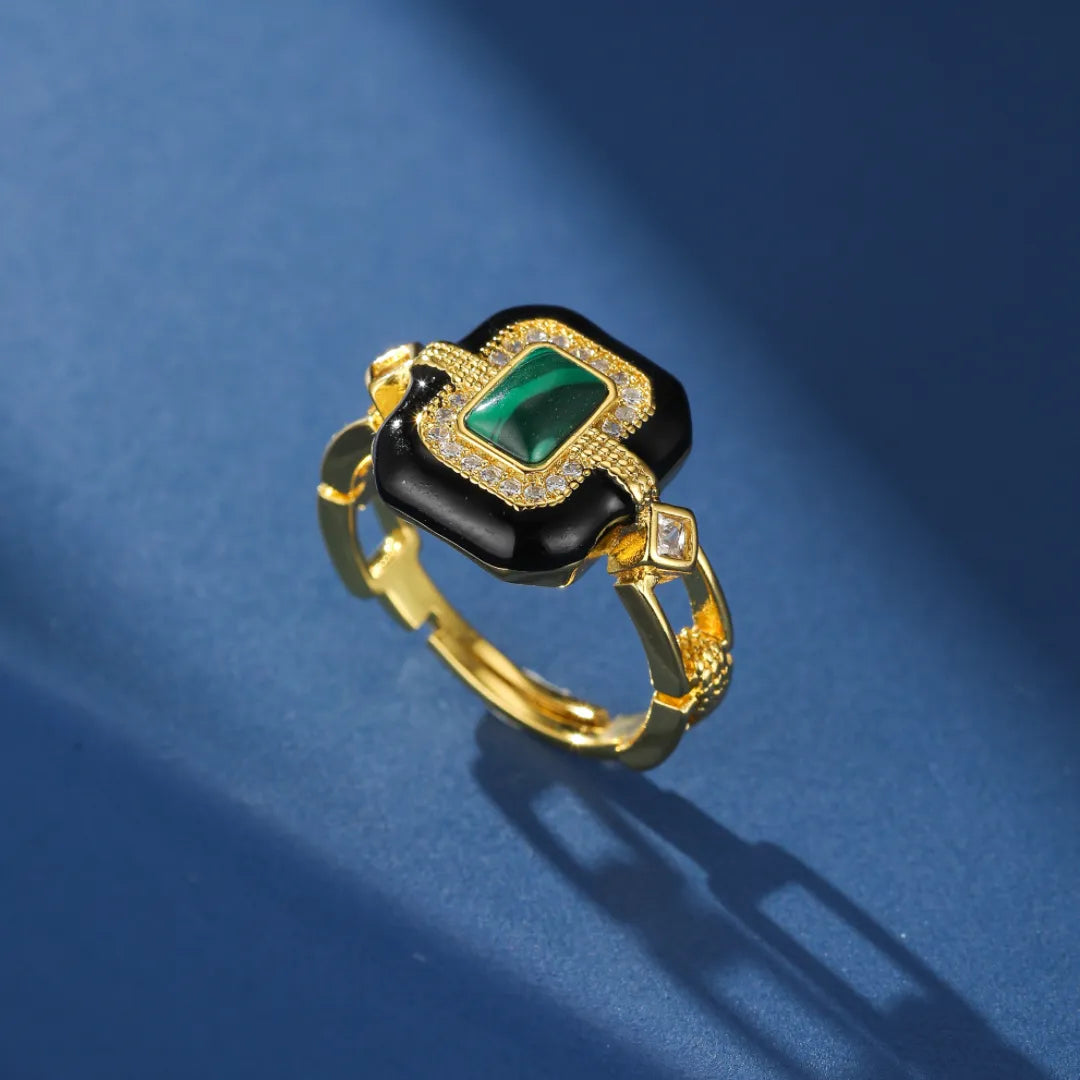 Bague Malachite "Aurore Nocturne" Doré Or