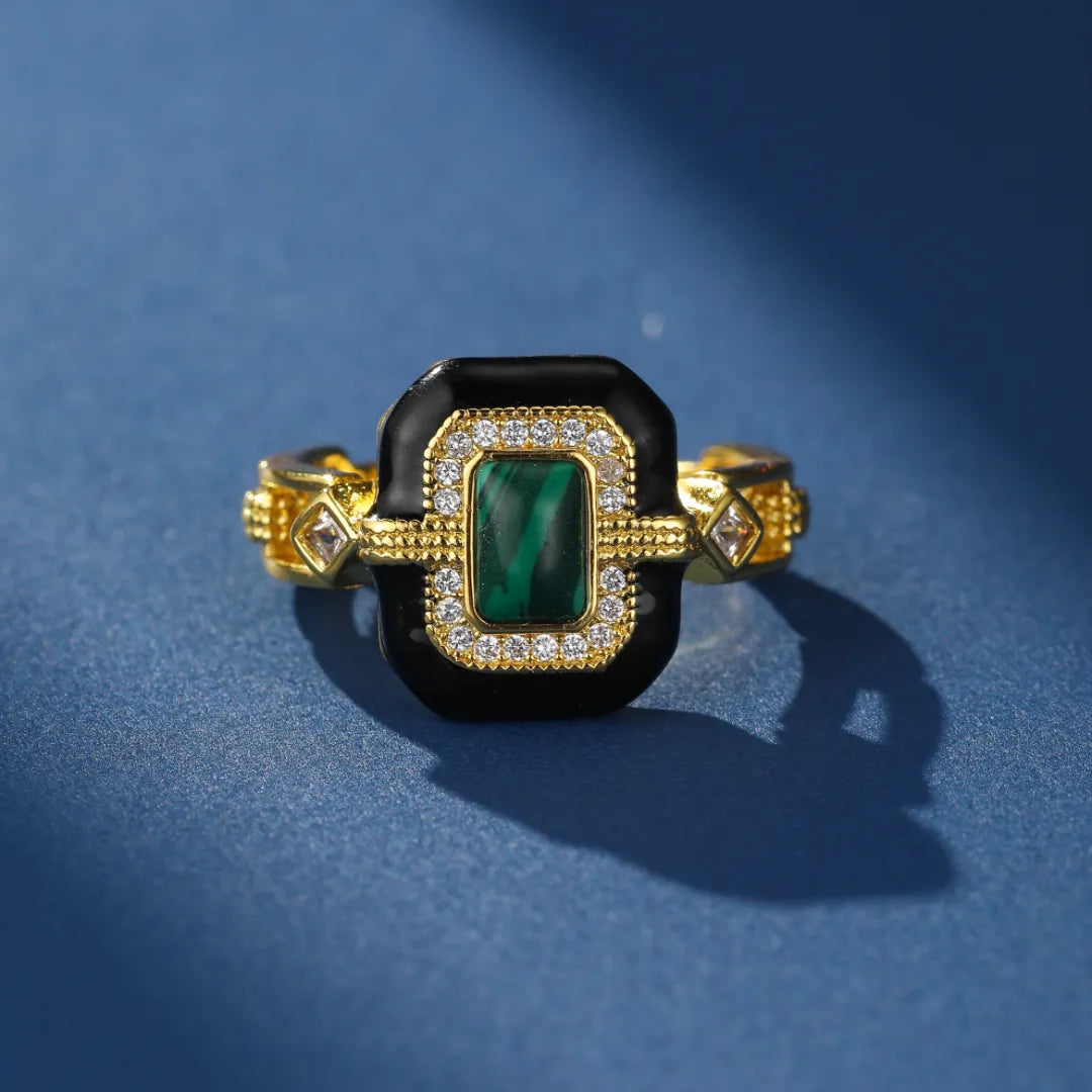 Bague Malachite "Aurore Nocturne" Doré Or