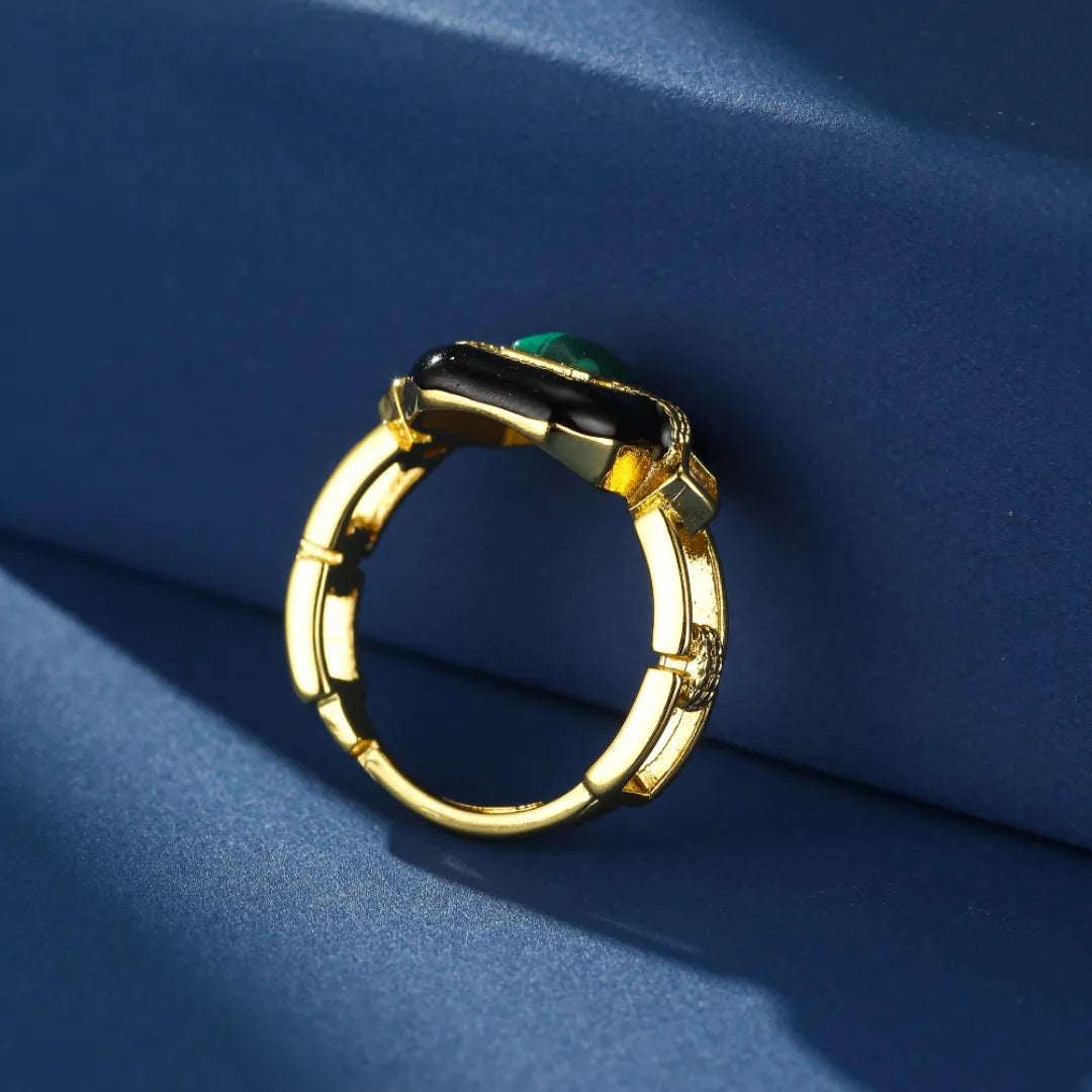 Bague Malachite "Aurore Nocturne" Doré Or