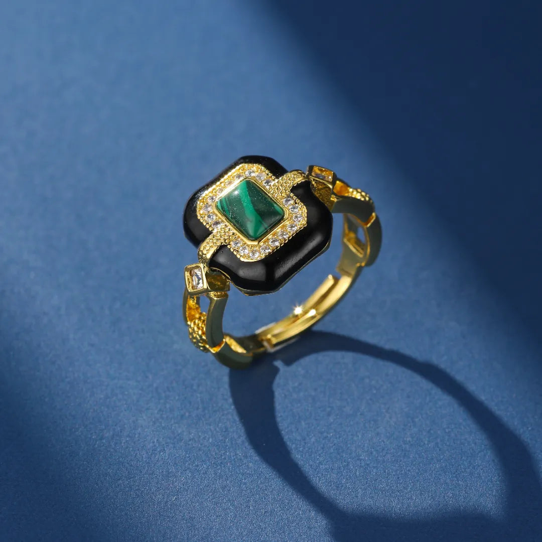 Bague Malachite "Aurore Nocturne" Doré Or
