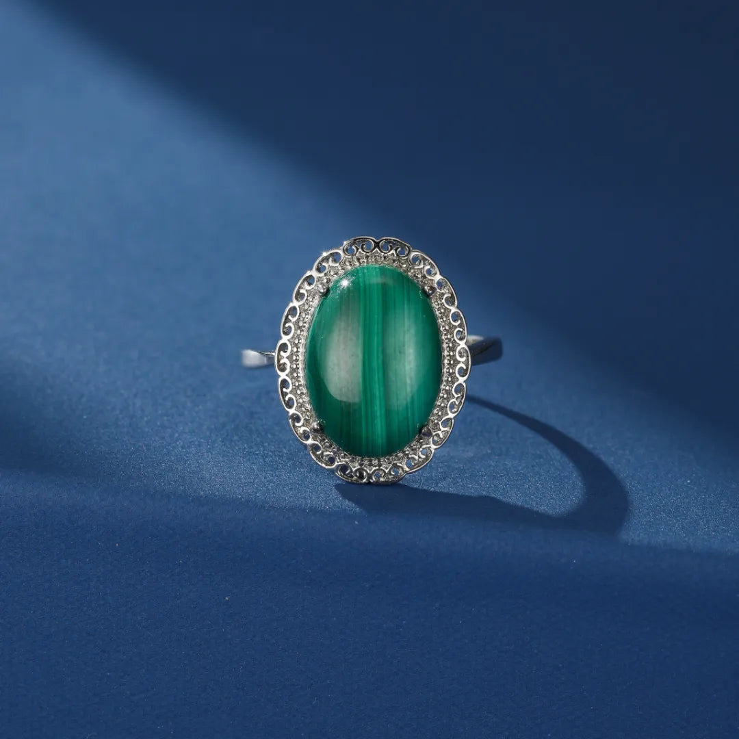 Bague Malachite "Charme Vintage" Argent