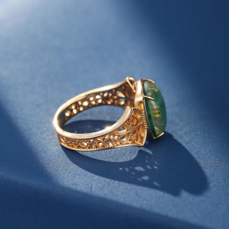 Bague Malachite et Quartz Rutile ''Rêve Royal'' Argent Plaqué Or