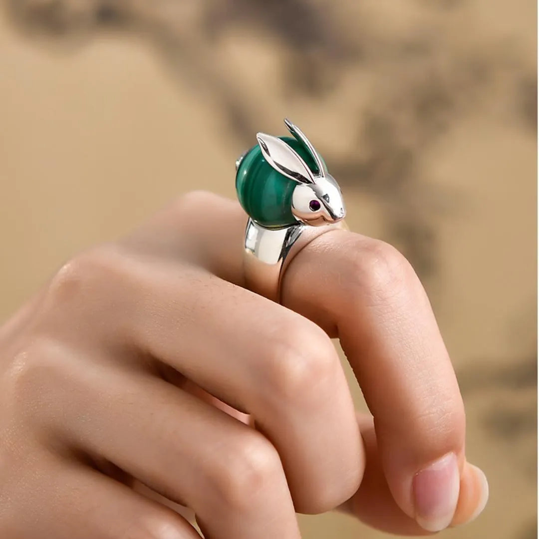 Bague Malachite "Lapin de Chance" Argent