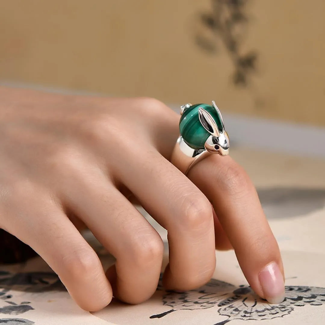 Bague Malachite "Lapin de Chance" Argent