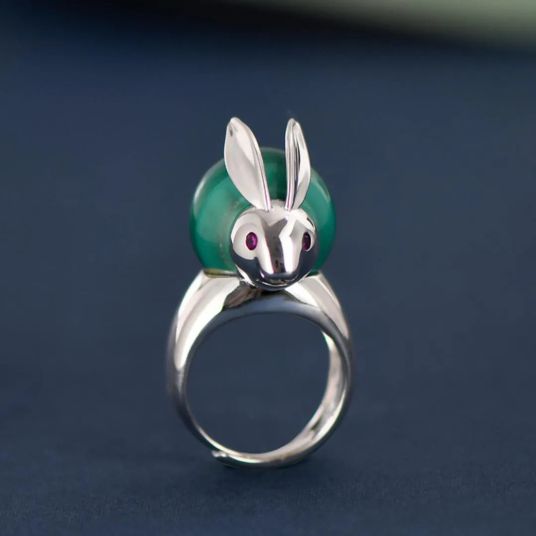 Bague Malachite "Lapin de Chance" Argent