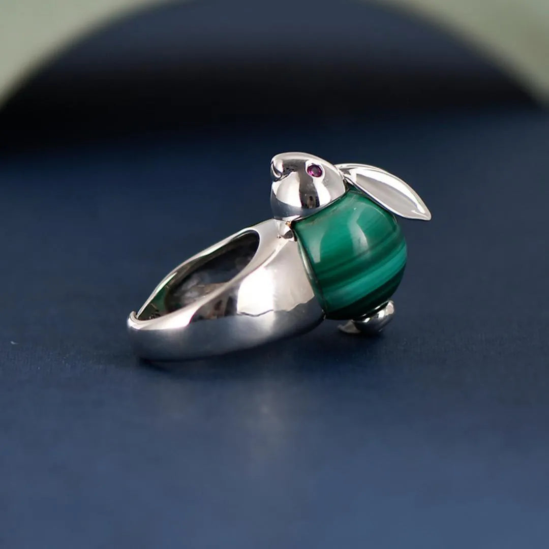 Bague Malachite "Lapin de Chance" Argent