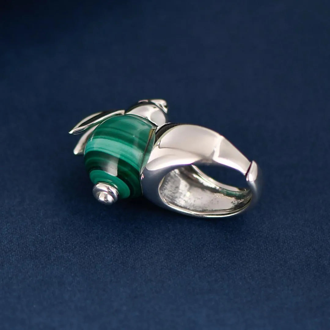 Bague Malachite "Lapin de Chance" Argent