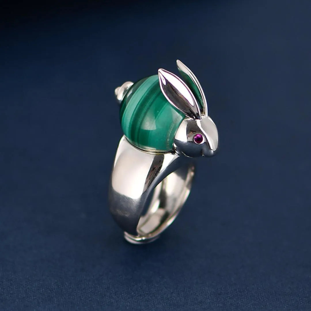 Bague Malachite "Lapin de Chance" Argent